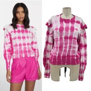 Generation Love Colette Tie-Dye Sweater‎ Pink White Ruffle Sleeve Size Medium